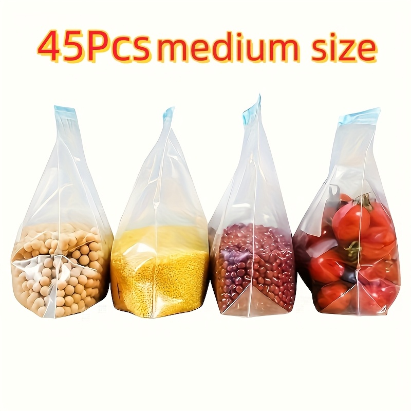 E-shop 45 Stück wiederverwendbare Gefrierbeutel & Aufbewahrungsbeutel – Luftdichte, transparente Plastik-Lebensmittelbeutel für Obst, Gemüse, Getreide,
