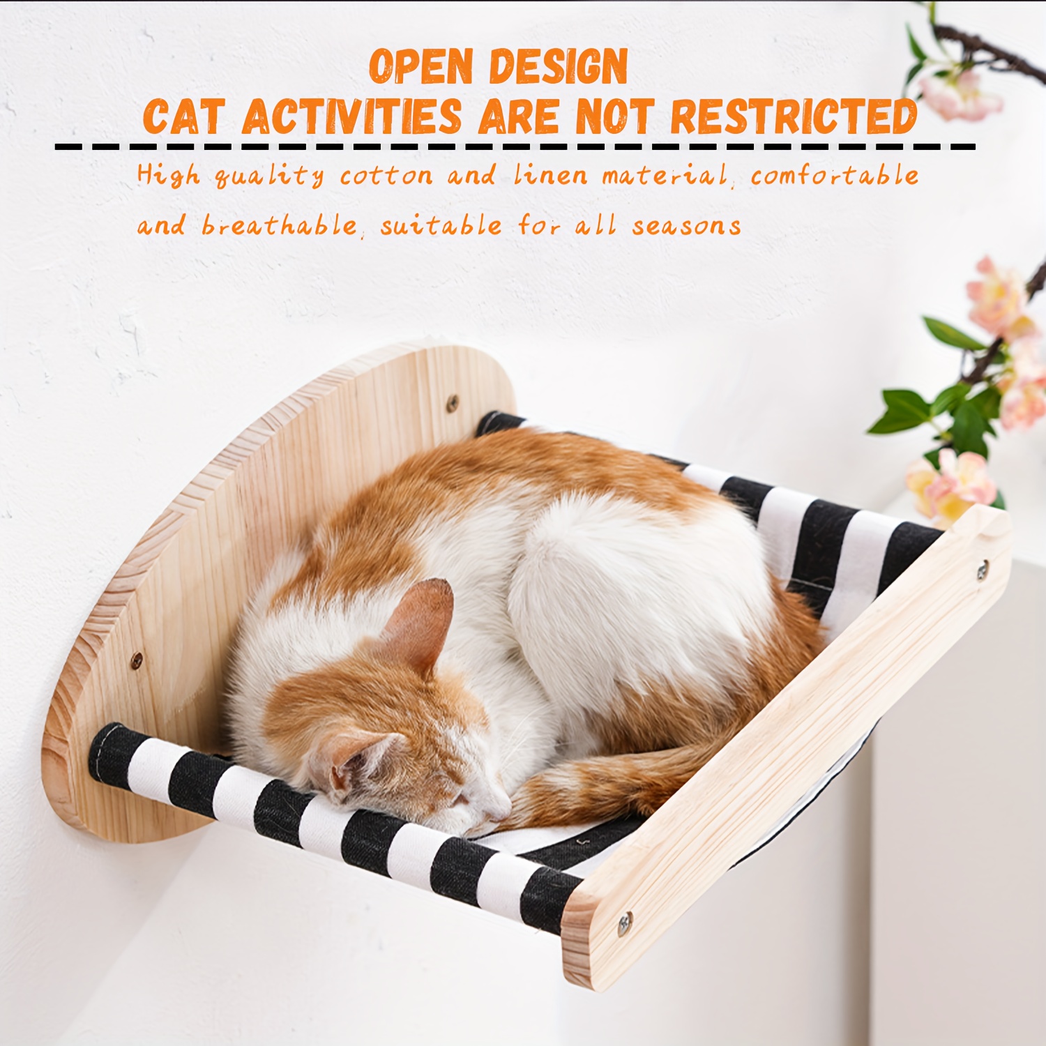 

Diy Wooden Cat Hammock With Removable Linen Mat, Wall Hanging Cat Perch, Detachable Cat Bed For Climbing And , Comfortable And Breathable, Suitable For All