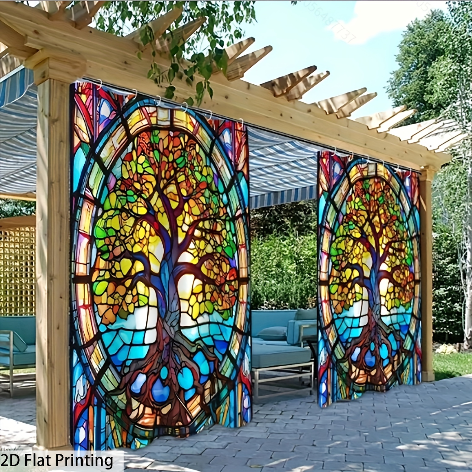 TEMU [Impression Plate 2D] Rideau d'extérieur ouvert 1pc/2pcs Rond Coloré Arbre de Vie Motif Pare-soleil Rideaux de fenêtre pour patio, jardin et