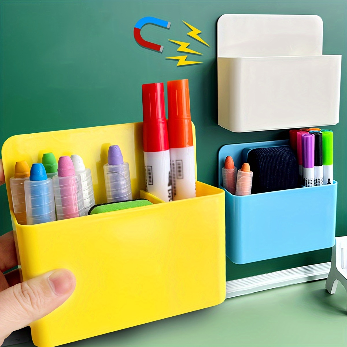 

Large Magnetic Whiteboard & Blackboard Organizer - Adjustable, Multi-functional Pen Holder And Stationery Storage Box