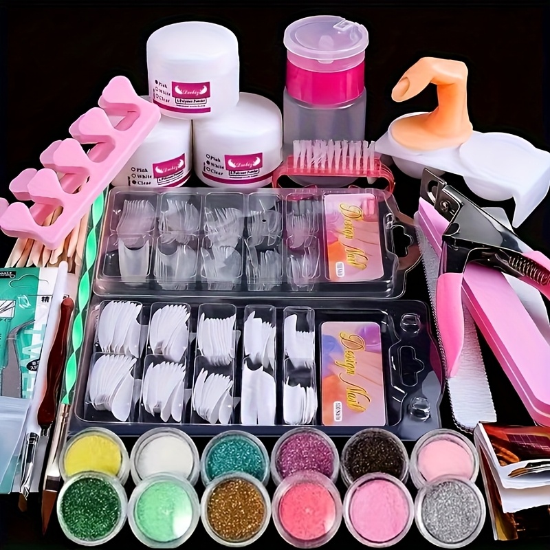 Beginner Nail Kit -12 Colors Glitter Powder White Transparent Pink Powder Nail Extension Professional Nail Kit Kit Nail Art Tools Women Supplies