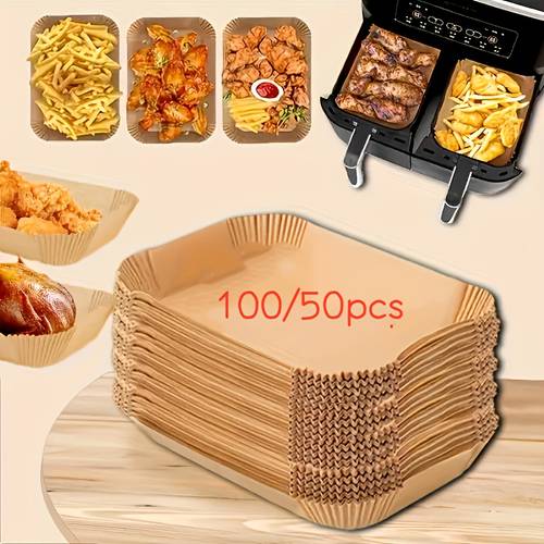 50/100 stuks 21.84x13.97 cm wegwerp airfryer bakpapier - rechthoekig, papieren airfryer bakpotten - gemakkelijk schoonmaken & koken - ideaal voor airfryers, ovens & bakplaten - geweldig cadeau voor thuis koks & bakliefhebbers, airfryer accessoire