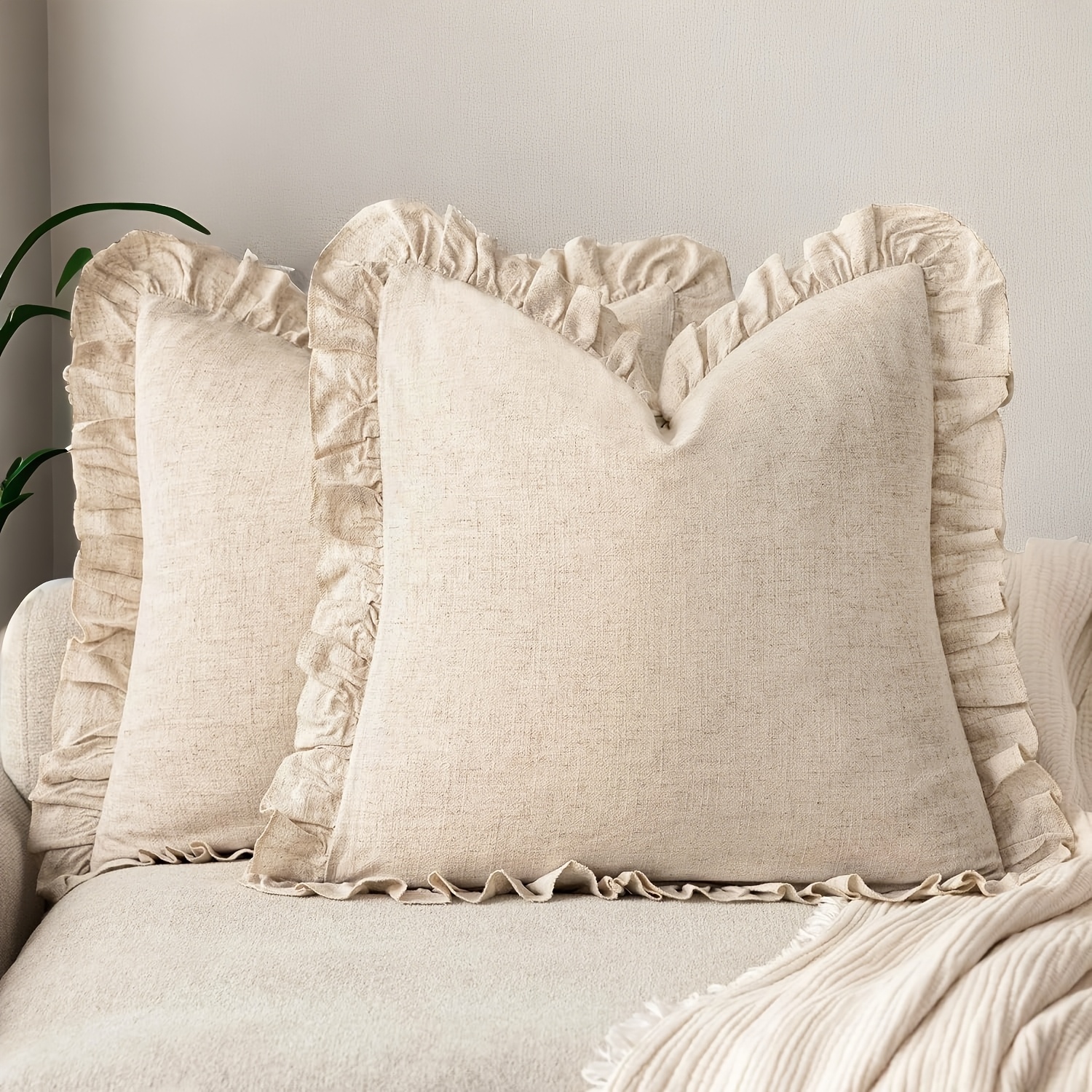 Image of Set Of 2 Decorative Solid-color Fringed Pillowcases, Soft Bohemian-style Farmhouse Cushion Covers, Comfortable And Retro Style, Suitable For Sofa, Bed, Living Room Pillowcase Home Decoration