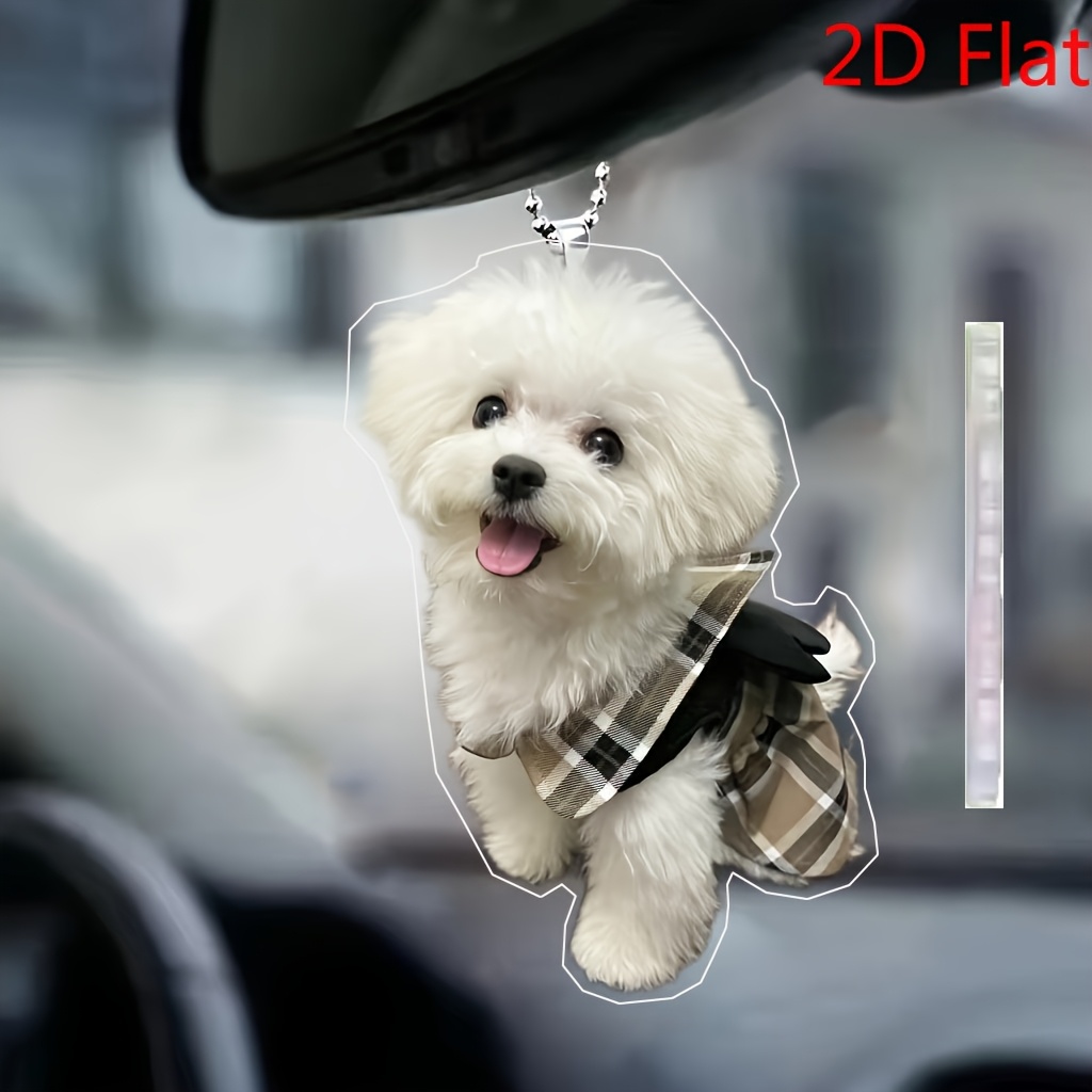 TEMU 2d Flat, 1pc 2d Flat Cute Car Car Mirror Charm Decoration Interior Accessories Hanging Ornament, Durable Plastic Cute Puppy For Vehicle Bag, Ideal For Pet Enthusiasts, 2d Flat