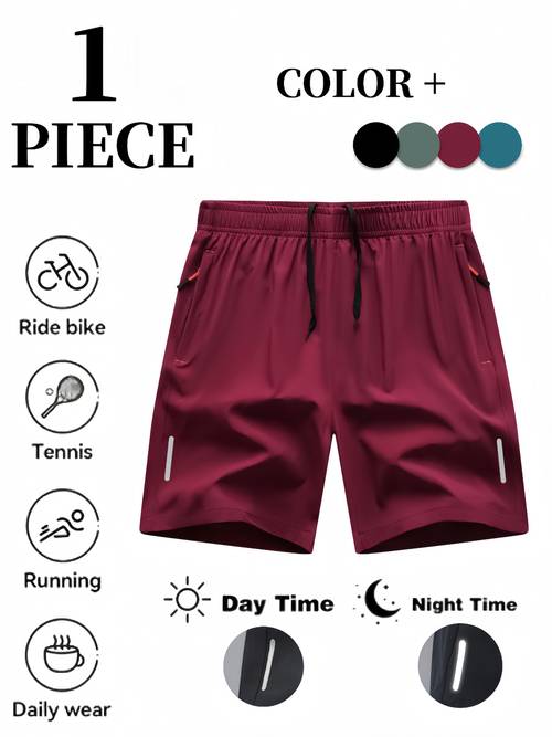 mens summer outdoor hiking shorts mens running shorts quick dry fabric moisture wicking and breathable styles with silvery reflective strips featuring zippered pockets and waist drawstring sporty outdoor regular fit