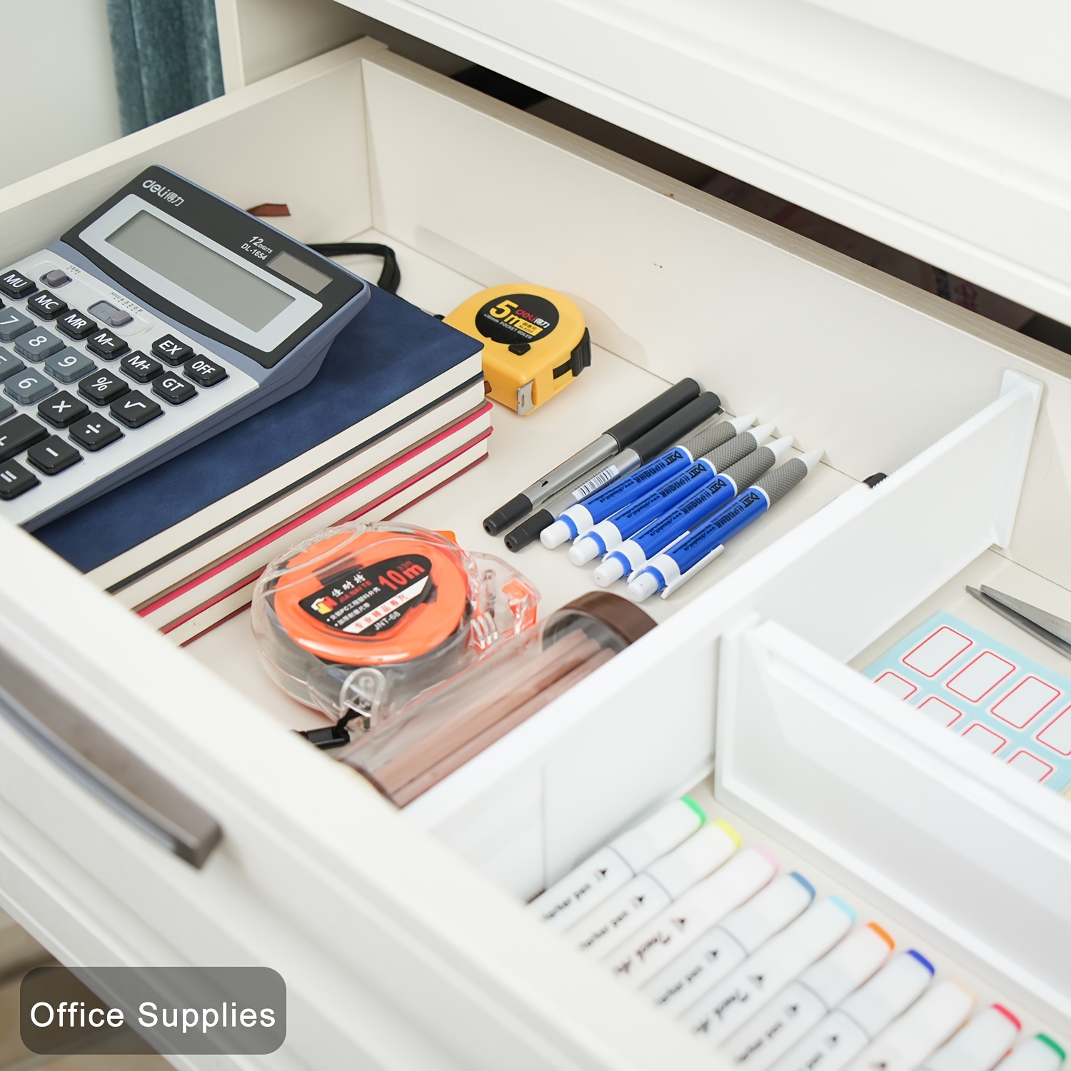 8-Pack Adjustable Plastic Kitchen Drawer Dividers, Extendable Organizers for Cosmetics, Clothing, Bedroom, Bathroom, Fridge & Office Storage, 8.51 cm High, with Reusable Adhesive Strips