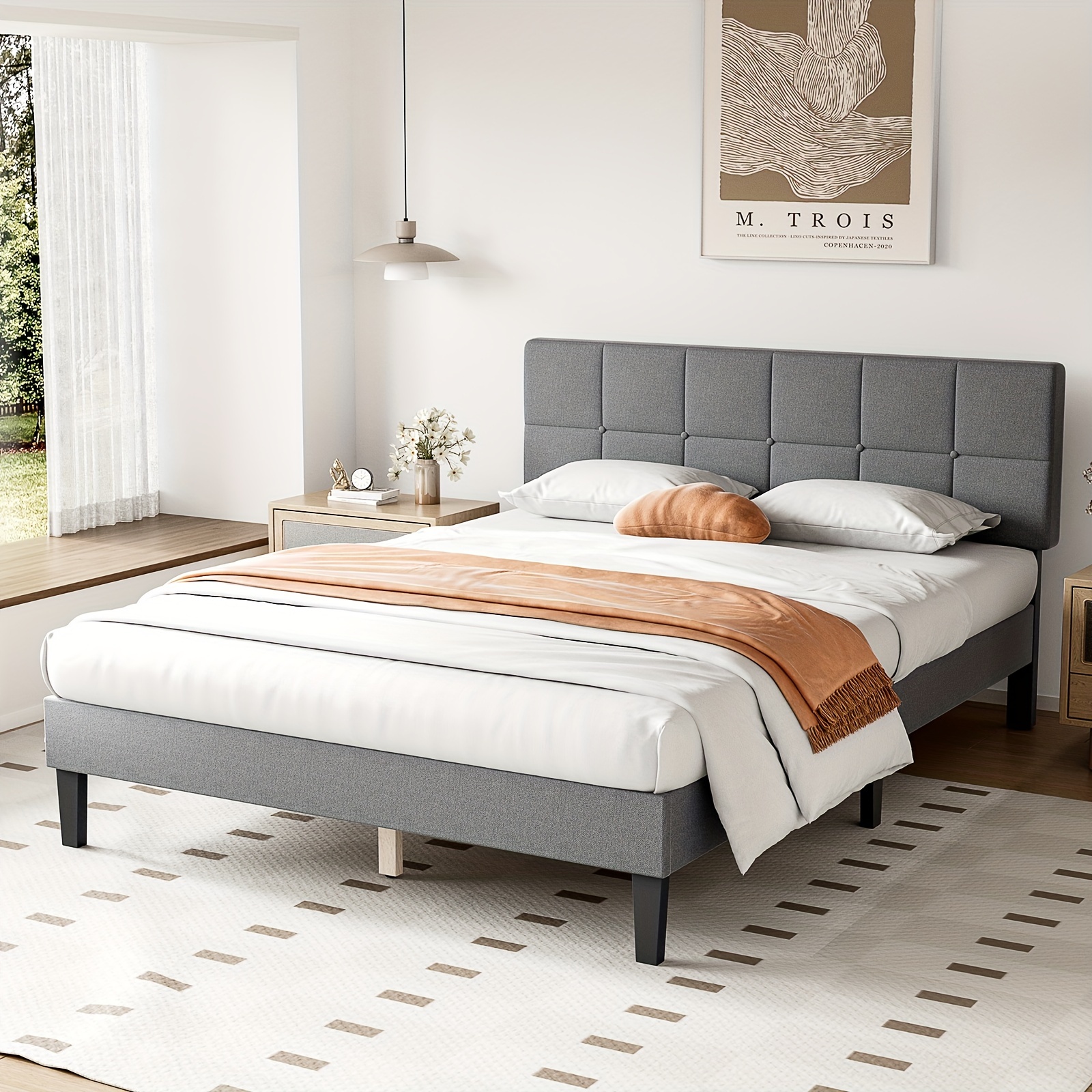 

Sumg Queen Bed Frame With Headboard, No Box Spring Needed, Linen Upholstered Platform Bed Frame With Wood Slats Support, Noise Free, Perfect For A 's Sleep Grey