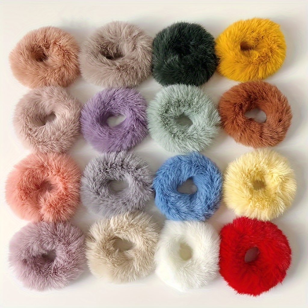 

16pcs Fuzzy Knit Hair Scrunchies Set, Soft Elastic Hair Bands For Women, Elegant & Simple Style Hair Accessories, Cute Hair Styling Decor, Assorted Colors