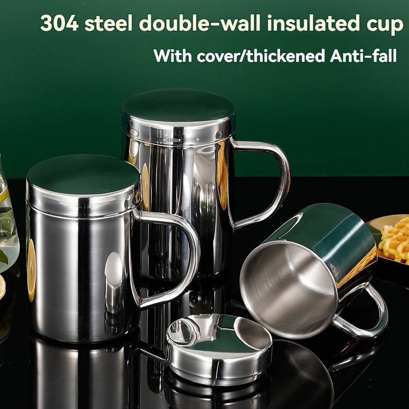 1pc stainless steel mug with lid handle vacuum insulated leakproof coffee cup thermal   suitable for office outdoor travel school hot beverage container