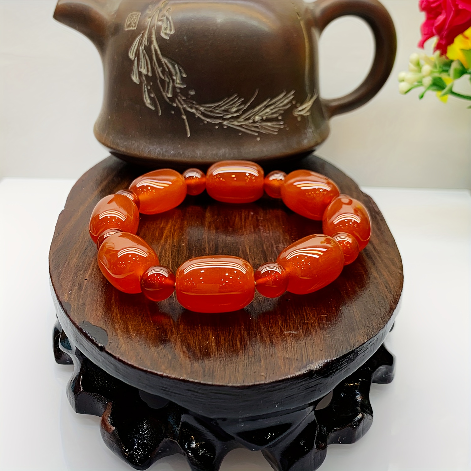 Natural Red Agate Drum Stone Bead 18mm December Birthstone