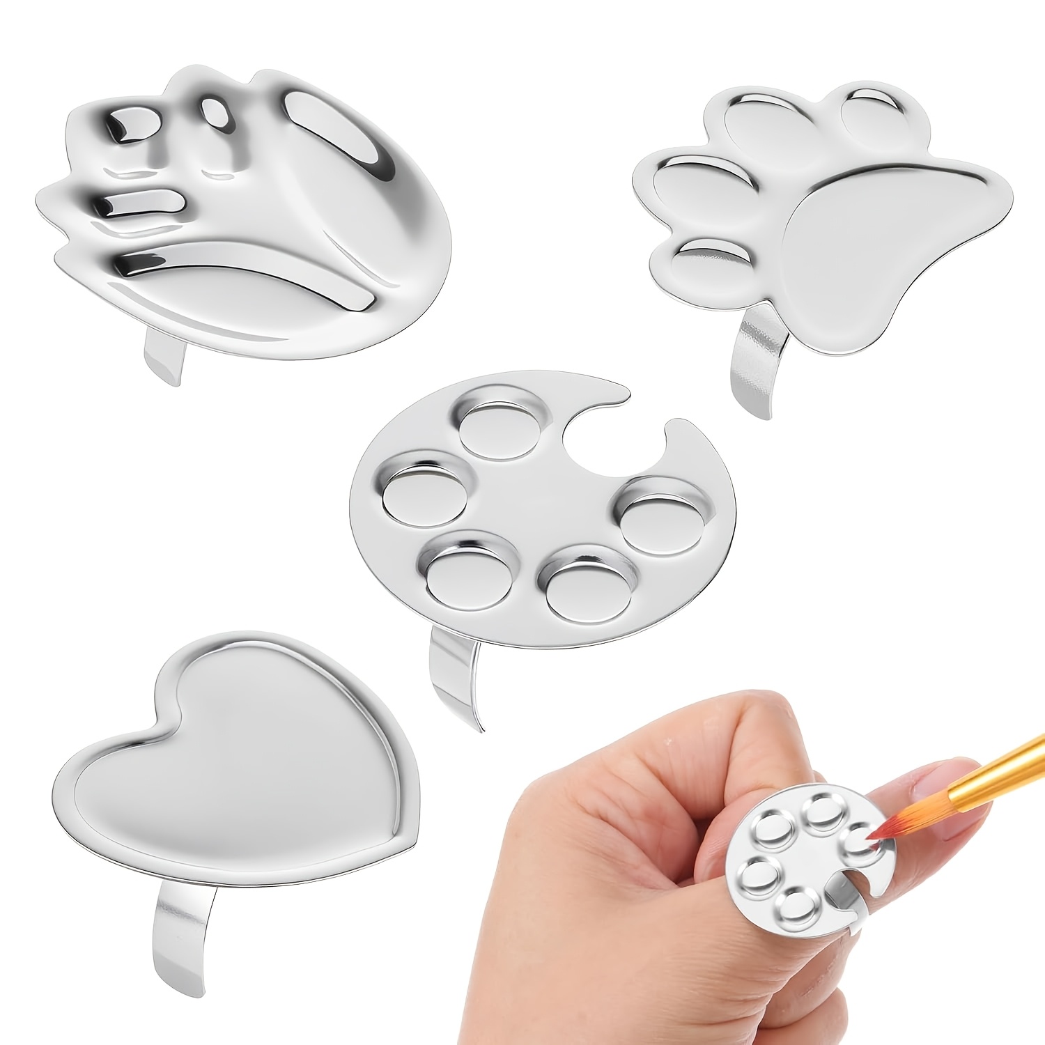 TEMU 4pcs Set , Mini Polishing And Drawing Mixing Tray, Nail Polish Palette, Ring- Nail Art Mixing Tool, Nail Gel Palette, For Nail Art Work Display