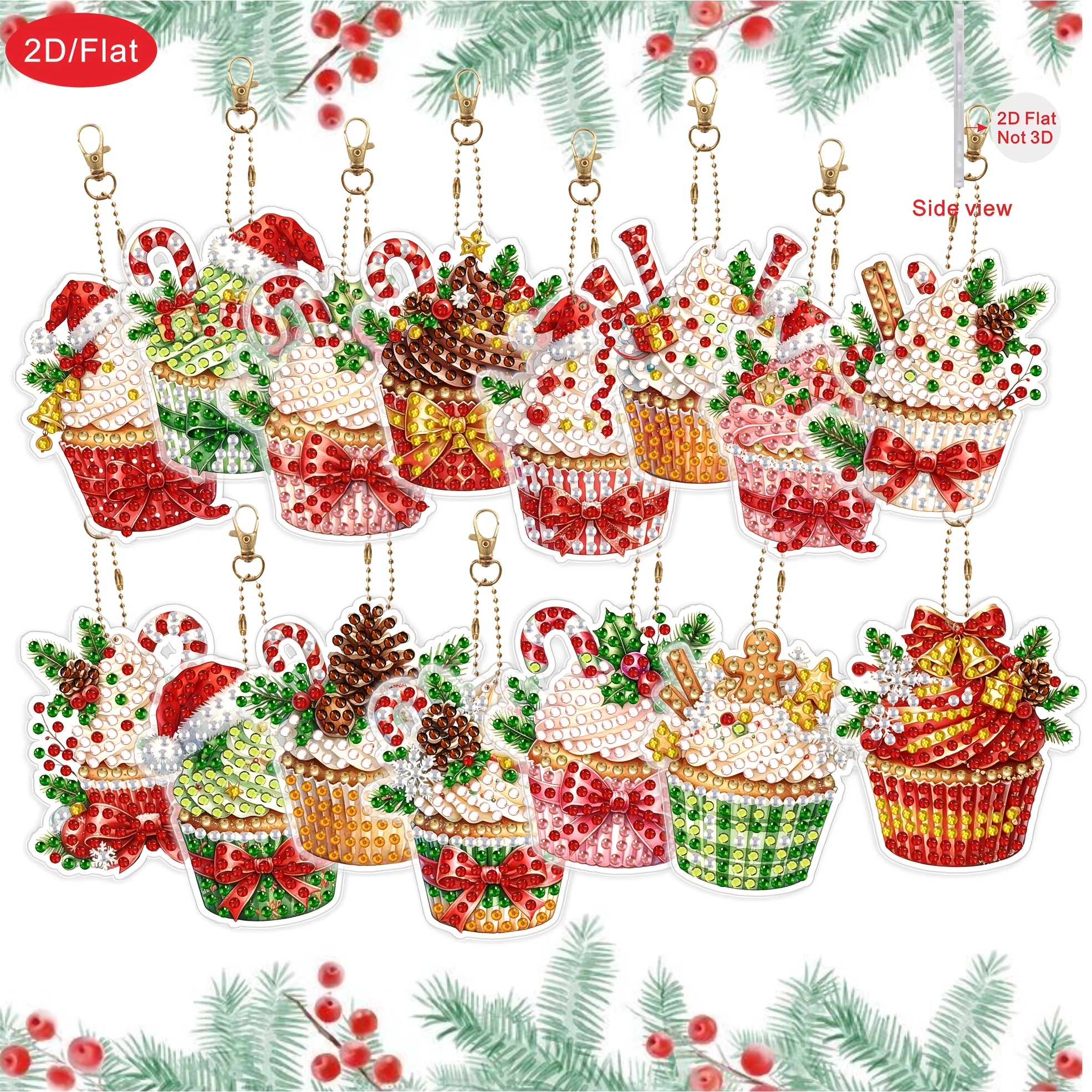 TEMU 2d/flat 15pcs Christmas Cupcake Themed Diamond Painting For Art Craft, Suitable For Adults As Double-sided Diamond For Art Mosaic Pendant,