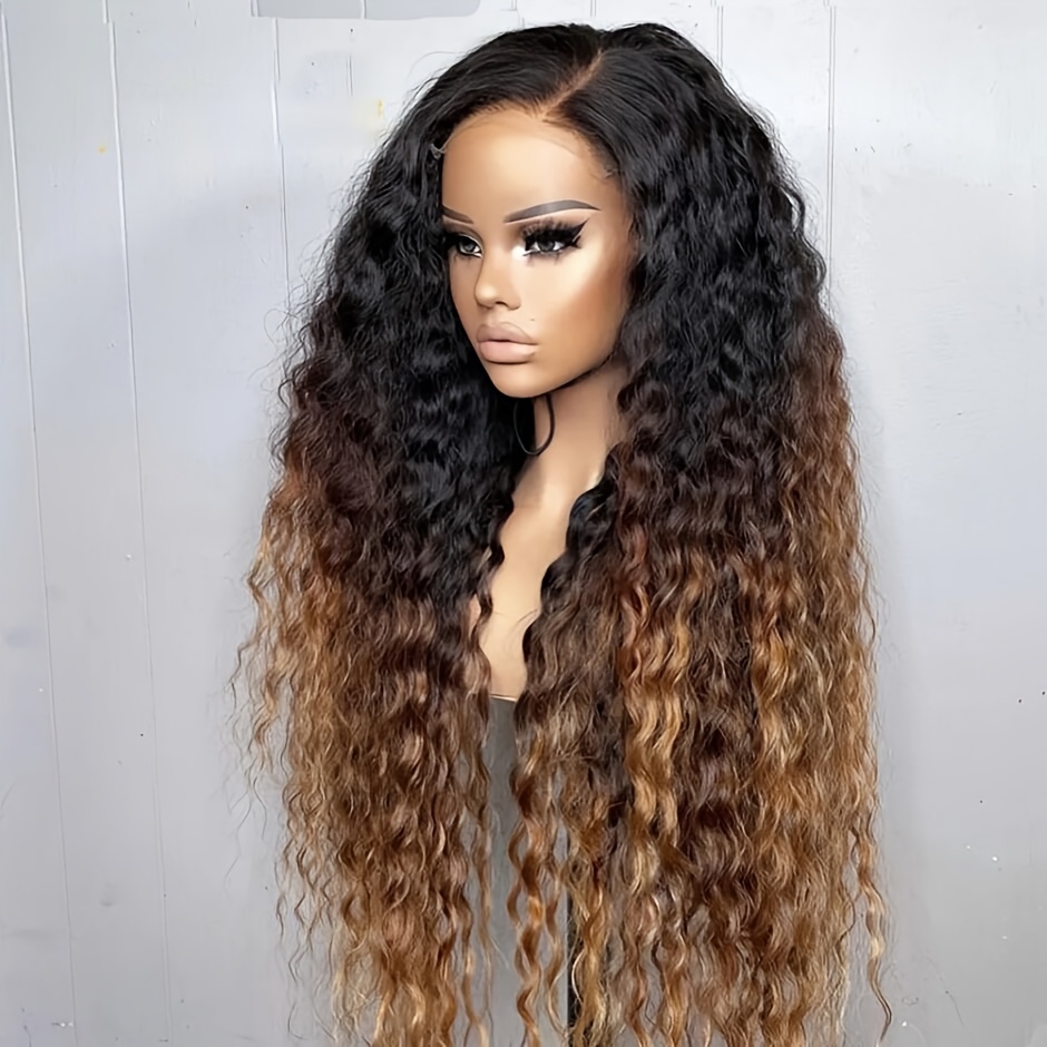 Image of Soft Gradient Brown 26-inch Long 180 Density High-quality Kinky Lace Front Wig, Suitable For Women's Wigs Heat-resistant Pre- Synthetic Glueless Daily Use Wig