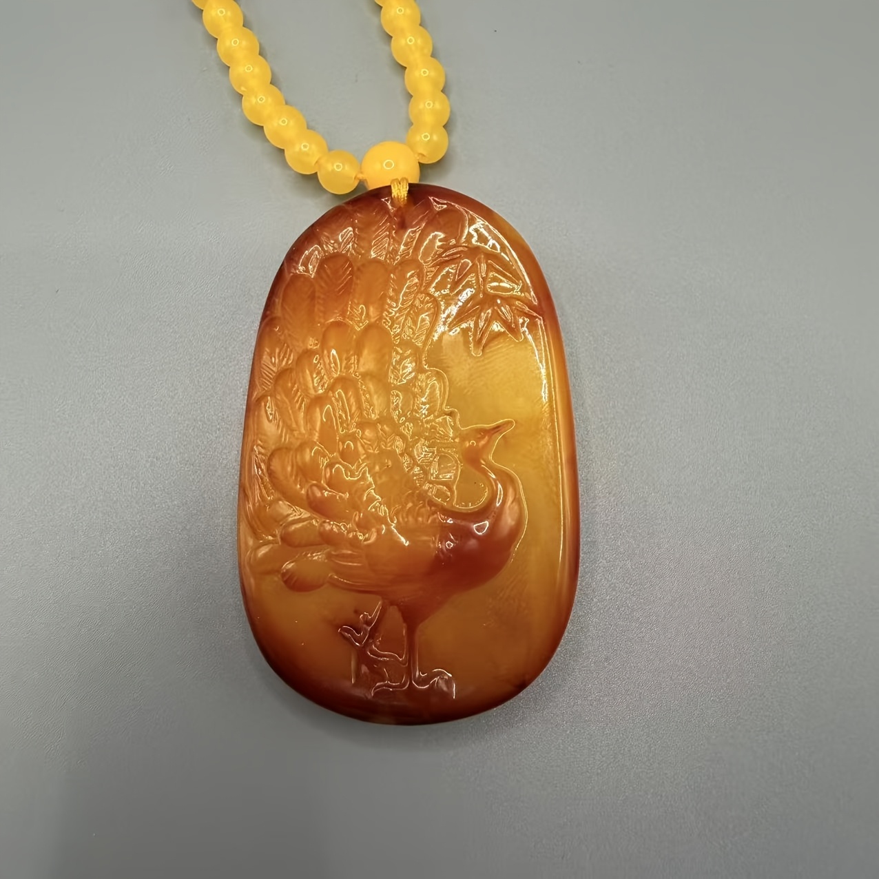Bohemian Style Amber Peacock Pendant Necklace