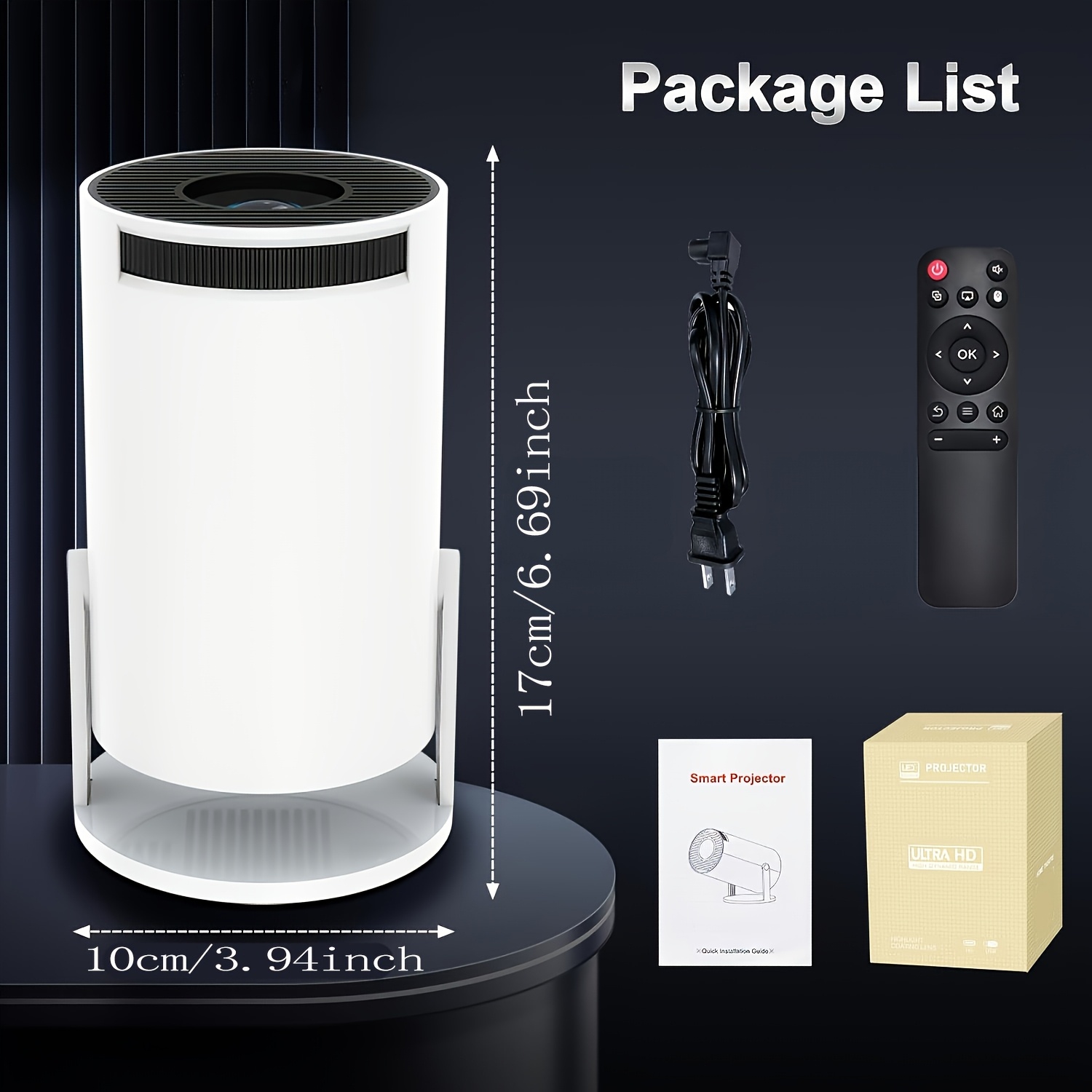 TEMU Mini Portable Projector With Local 720p Hd And 4k Support | Built-in Android 11, 400ansi Resolution, Automatic Keystone Correction, And 270°
