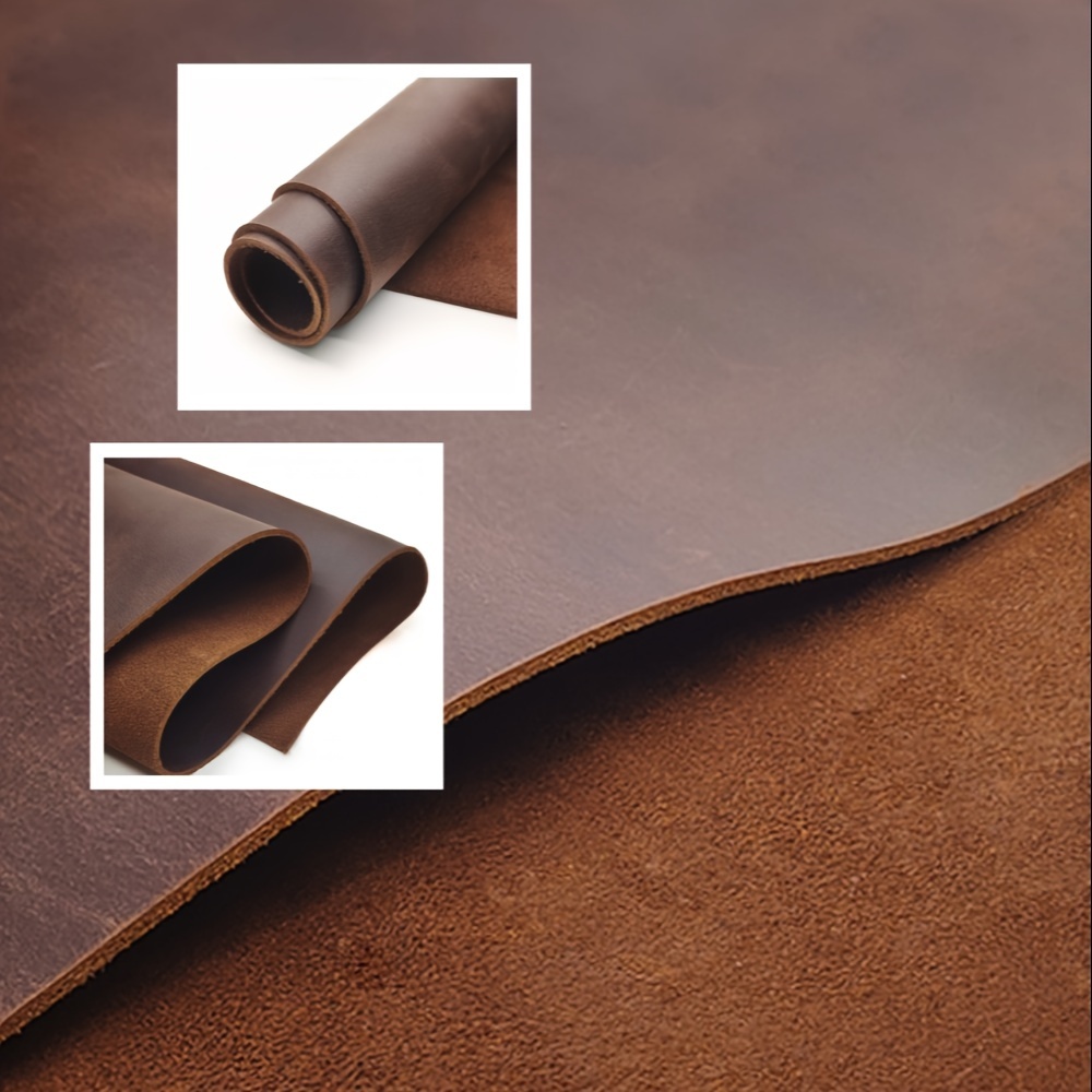 

Full-grain Crazy Horse Cowhide Leather Sheets, Genuine Top Layer Leather Pieces For Crafting Book Covers, Sheaths, Wallets, Shoes, Hats, Belts - 1.8-2.1mm Thick