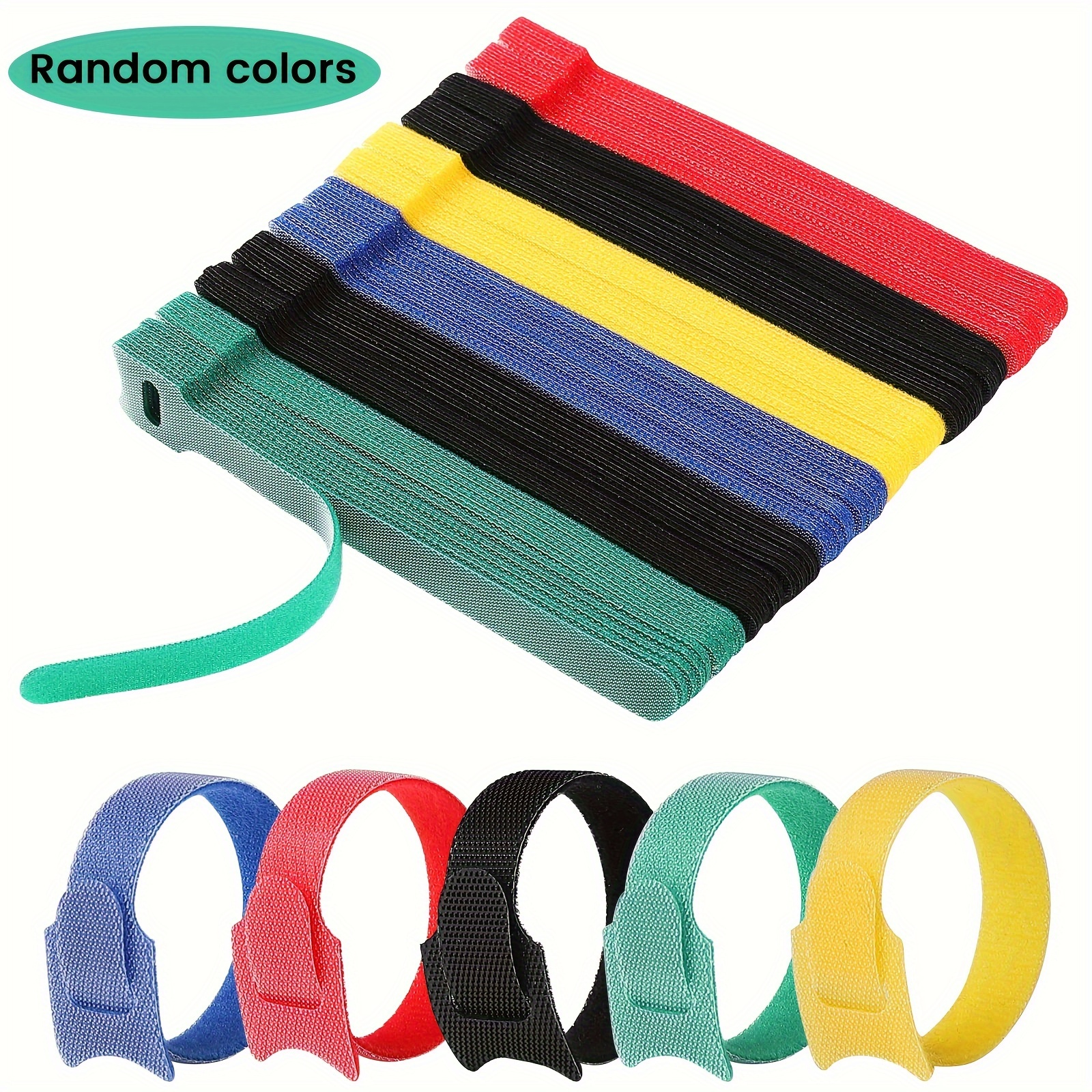 

50/100pcs Adjustable Hook-and-loop Cable Ties, 5.9 Inch Reusable Microfiber Cord Management Straps, Wire Organizers (green, Black, Blue, Red, Yellow) For Cable Organization, Cord Holder