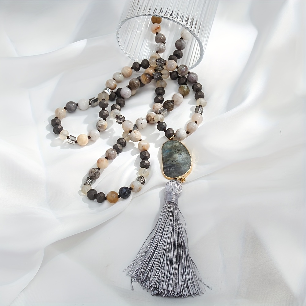 Boho Ethnic 8mm Stone Glass Knot Necklace