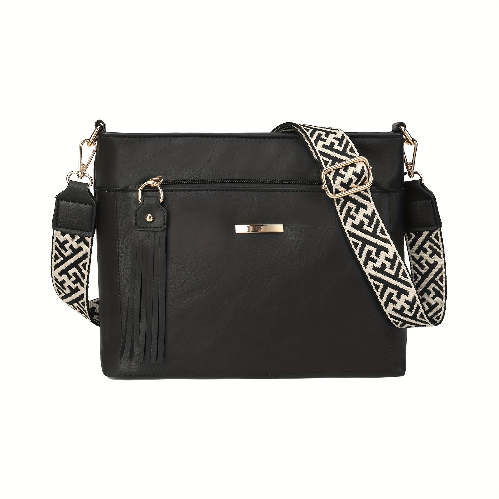 Image of Spacious Women's Crossbody Bag With Fringe Details, Featuring A Shoulder Strap And Design In Contrasting Colors, Use As A Single-shoulder Or Underarm Bag