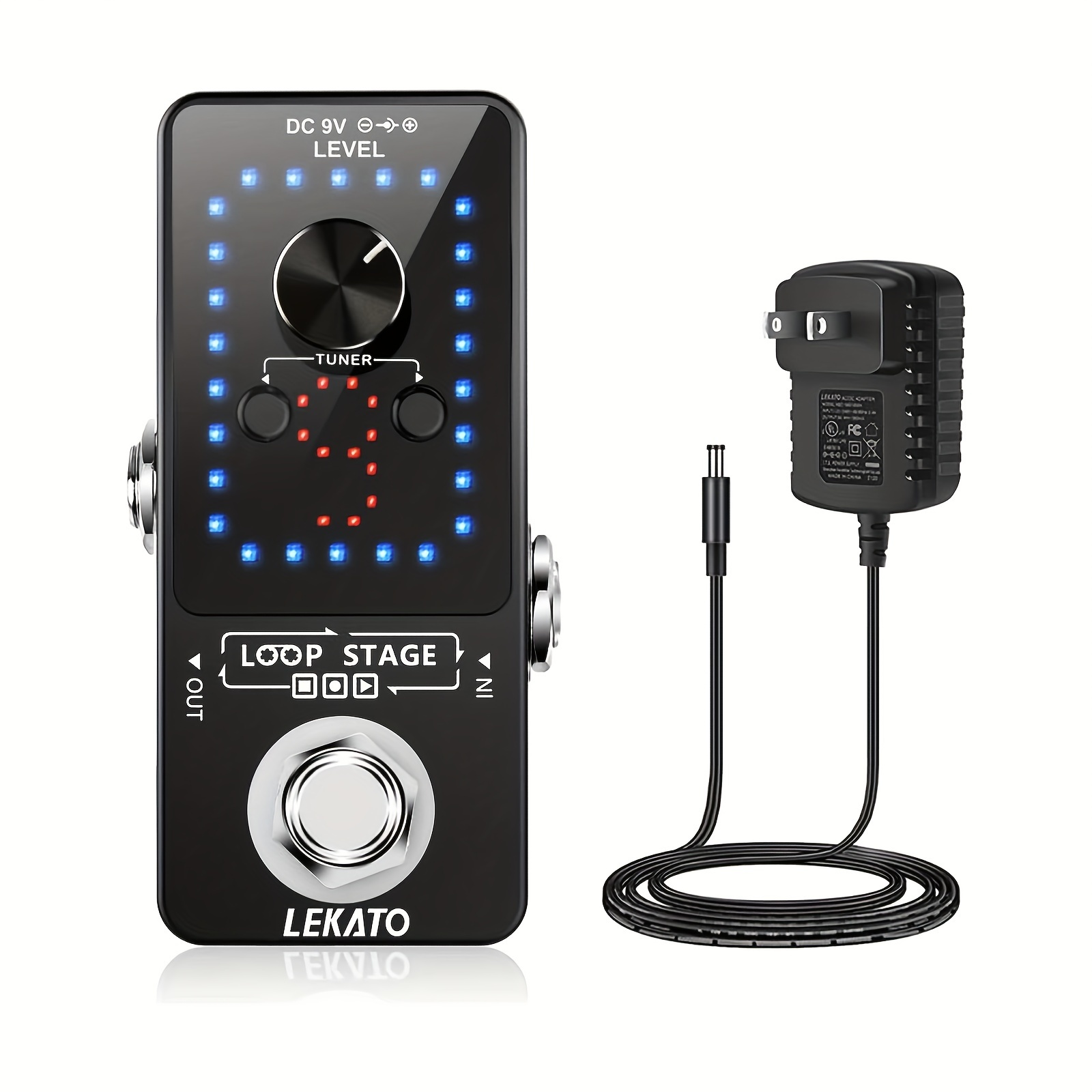 

Lekato Guitar Looper Pedal Effect Pedal With Tuner Function Looper Pedal Loops 9 Loops 40 Minutes Record Time With Usb Cable And 9v 0.6a Pedal Power Supply Adapter