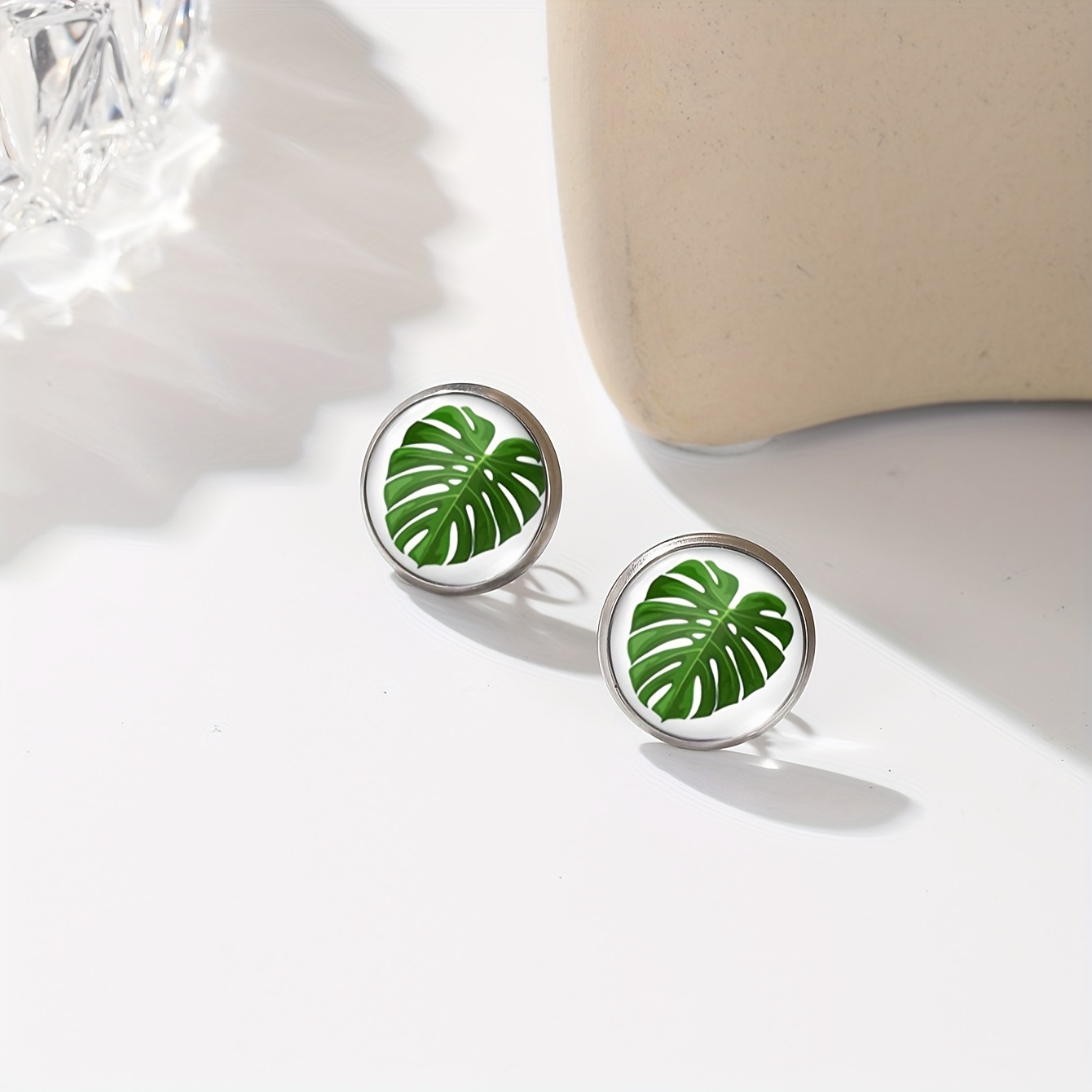 TEMU 1 Pair Of Leaf Summer Earrings, Durable Stainless Steel, Hip-hop Style, Casual Clothing Jewelry Gifts, Without Battery