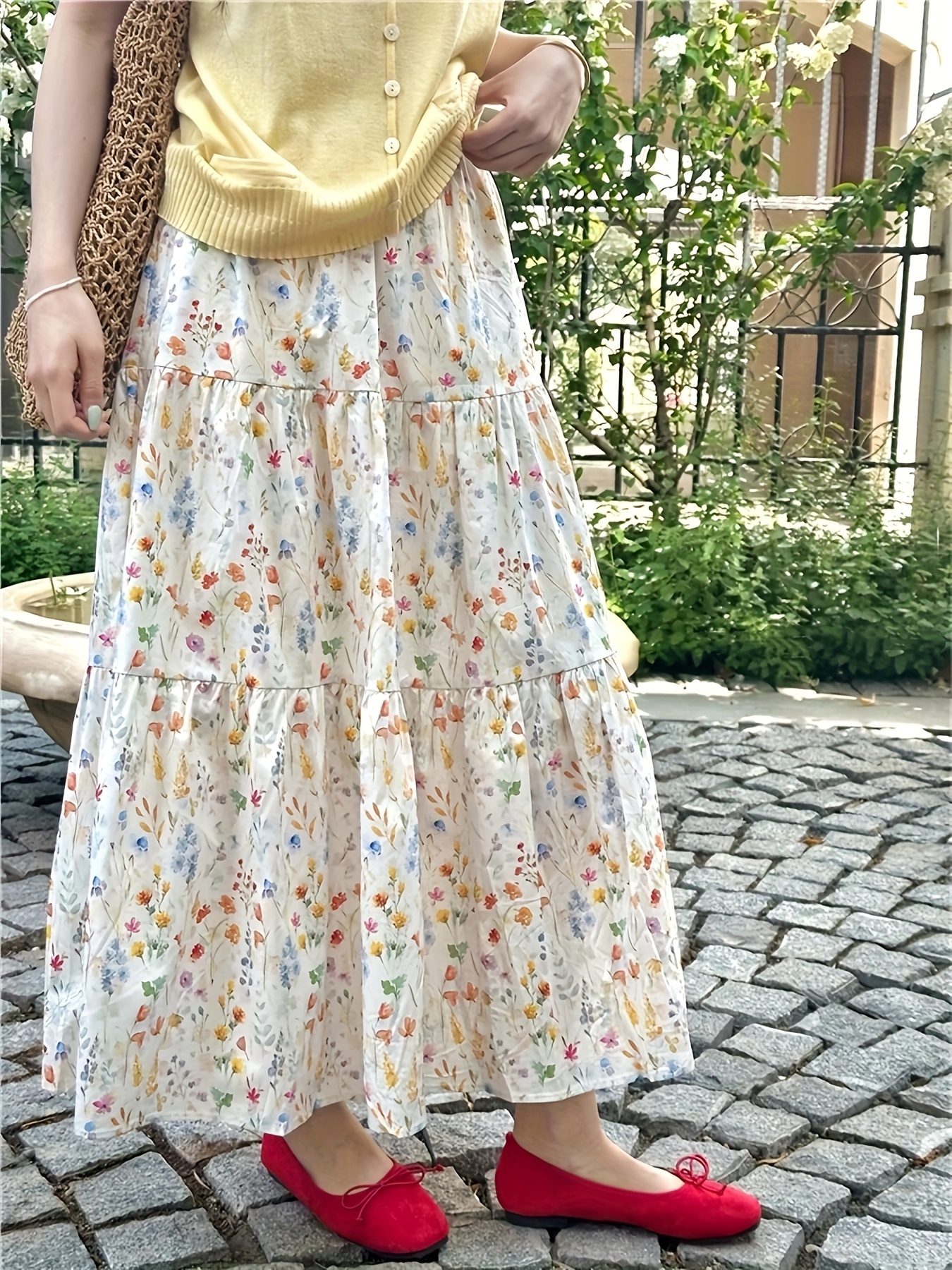 womens korean inspired floral print a line skirt high waist Temu