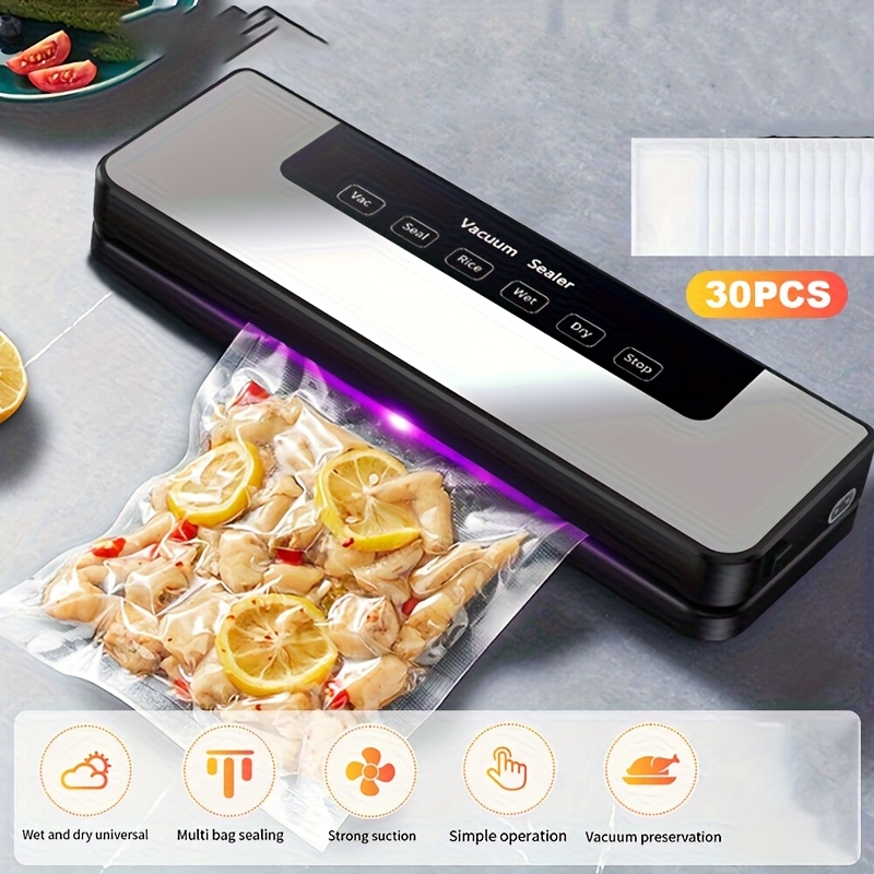 TEMU Vacuum Sealer With 30 Free Bags, Compact Bag Sealer Kitchen Gadget, Dry And Wet Mode, 65kpa Strong Suction Air For Home Kitchen Storage, Easter Gifts