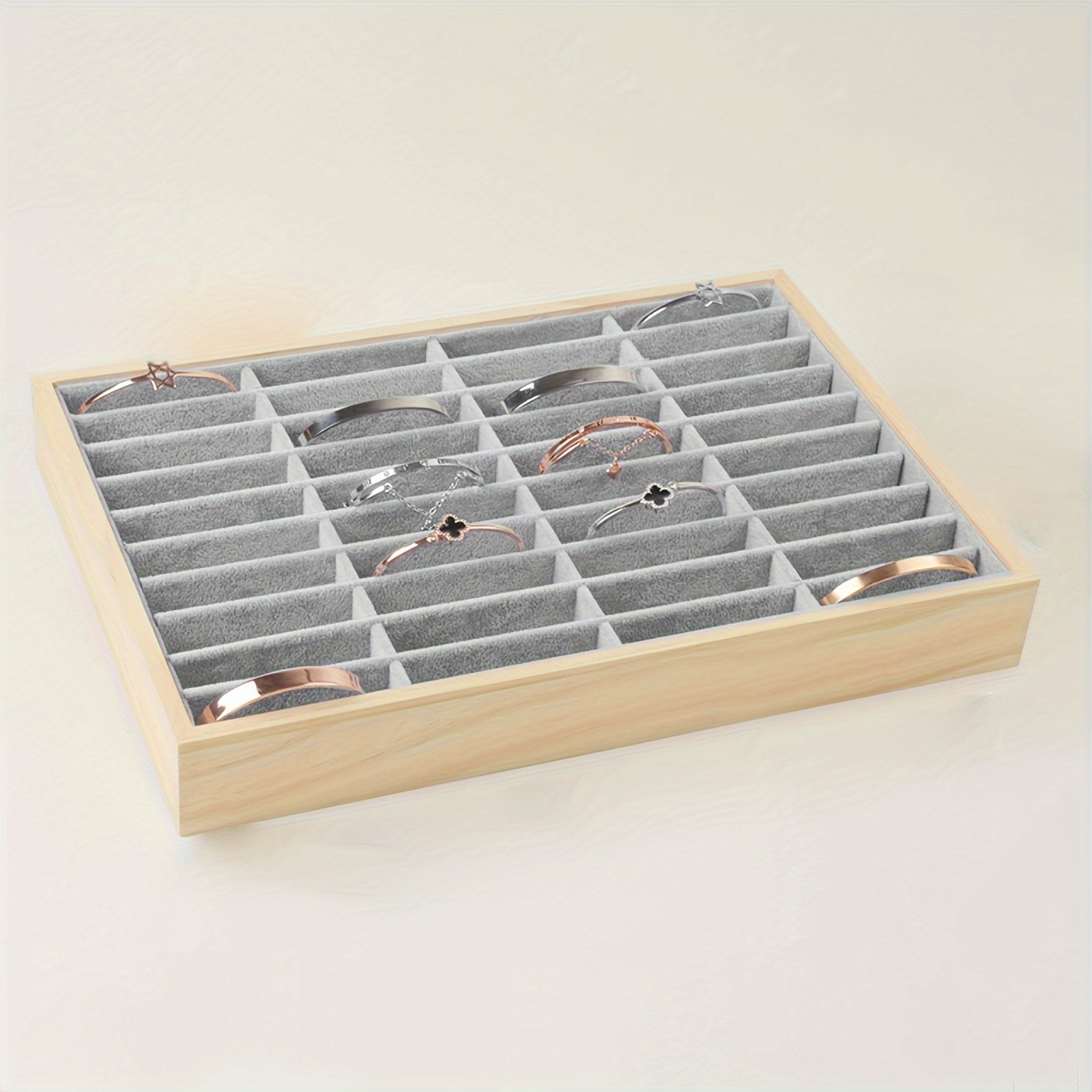 Handcrafted Rustic Wooden Jewelry Organizer - 40-compartment Display Tray For Bracelets, Bangles & Accessories - Natural Wood Grain Finish, Jewelry Trays