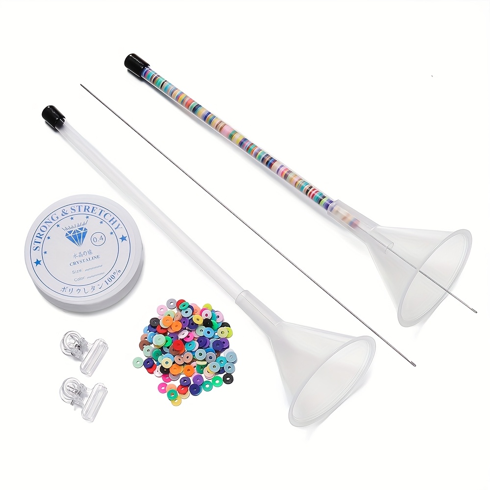 

1 Set Plastic Beading Tool Kit With Funnel, Needles & Assorted Beads, Clip-on Jewelry Making Accessories For Clay Beads Bracelet Crafting, No Power Required