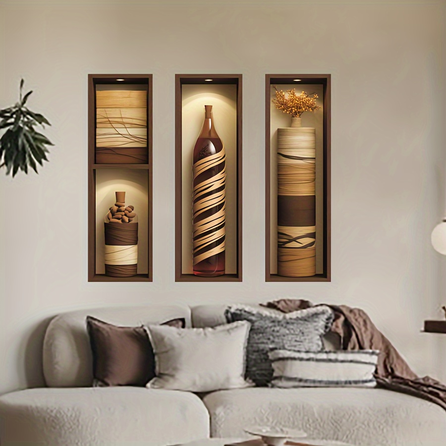 3pcs Art Peel And Stick Removable Wall Stickers Decals Sticky Waterproof Stone Egypt And African Pitcher