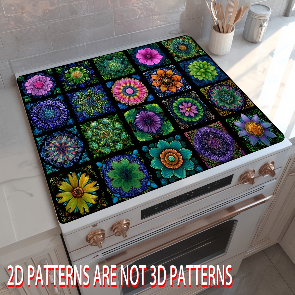 1pc 2d flat printing furnace top decorative mat and decorative cover stove cover mat mandala colorful print multifunctional   any kitchen washing machine mat stove panel protective mat glass stove top protector
