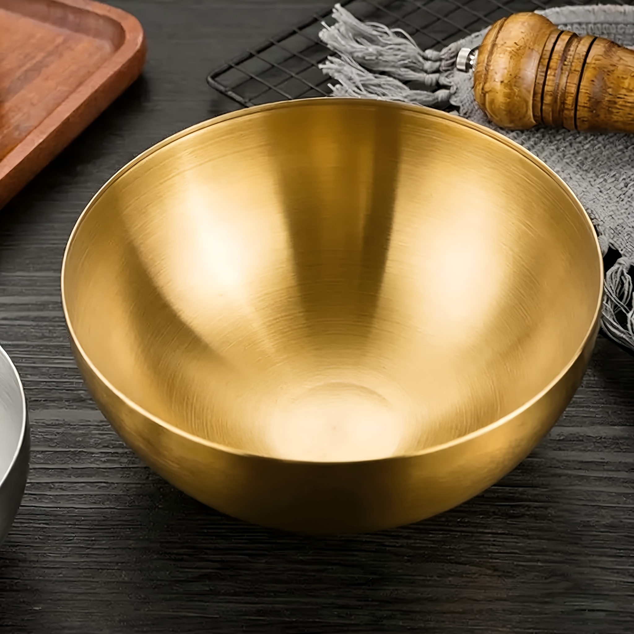 TEMU 1 de Ensalada Dorado de Acero Inoxidable - para Servir en la Cocina, Ideal para Frutas, y Ensaladas - de Duradero, para Hornear y Vajilla