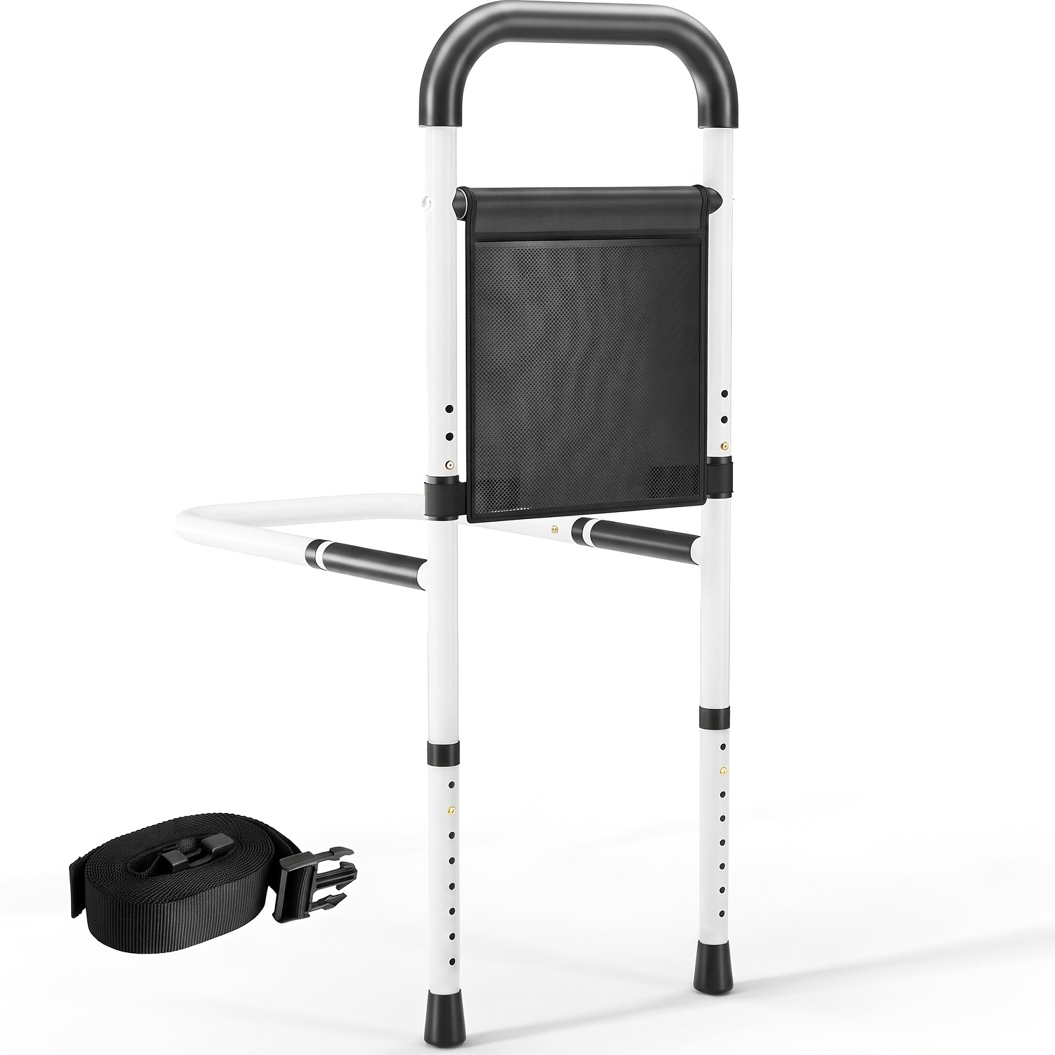 Image of Adjustable Bed Rail, Bedside Assist Bar For Seniors, , 150kg, With 340cm Fix Strap, Anti-slip Handle And Storage Pocket, Stand Assist Bedside Safety Guard Rail, Assembly
