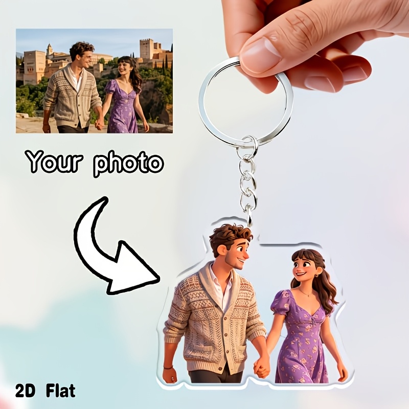 E-shop 1 personalisierter Cartoon-Porträt-Schlüsselanhänger | Anpassbare Acryl-Anhänger aus Ihren Fotos, langlebig und leicht, einzigartige Geschenke