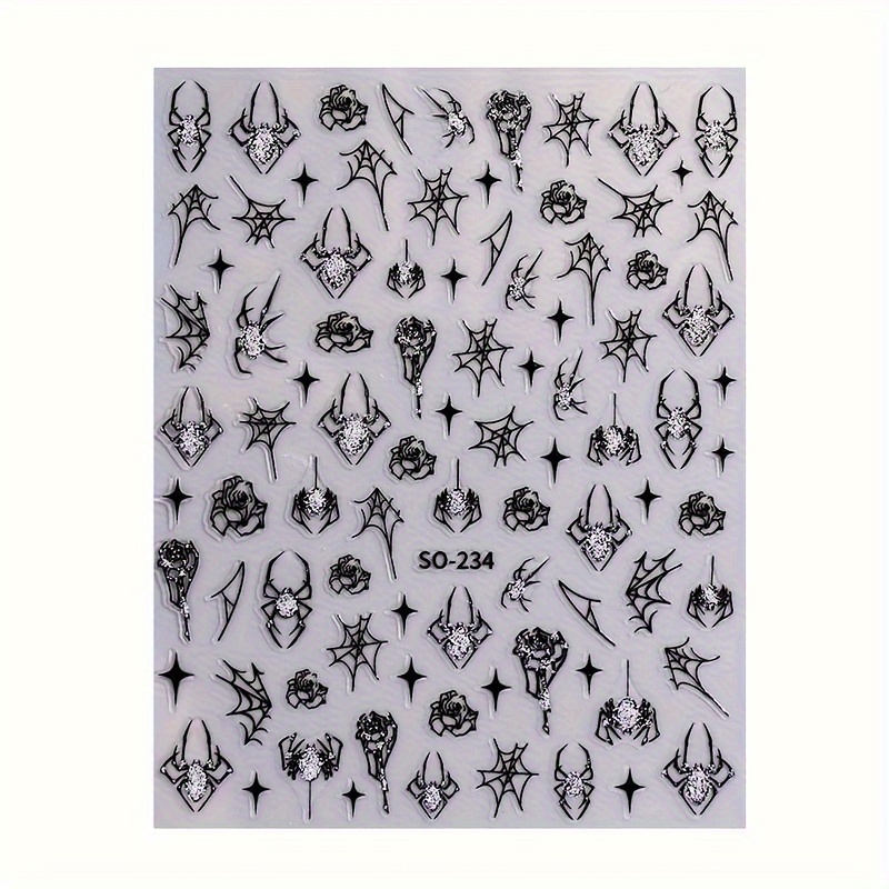 Nail Stickers, 3d Spider & Web Design, Glitter Finish, Reusable Nail Art For Women, Party Supplies