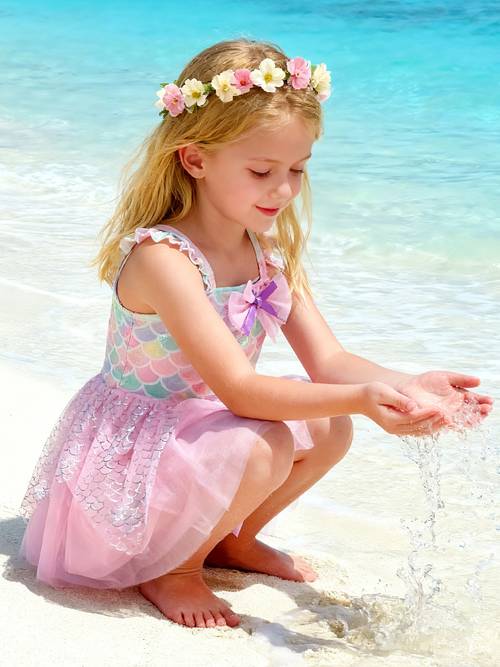one piece swimsuit girl pattern one piece swimsuit princess swimsuit tulle skirt swimsuit beach swimsuit sweet high elastic colorful print shiny half skirt one piece swimsuit