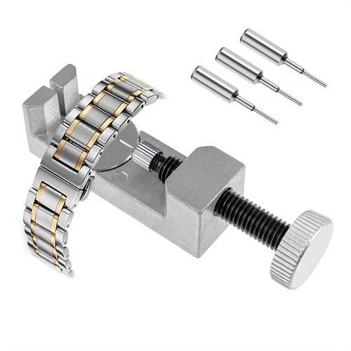 silvery metal watch band strap bracelet link pin remover tool kit with 3pcs needles adjustable watch repair tool no power required ideal gift for watch enthusiasts