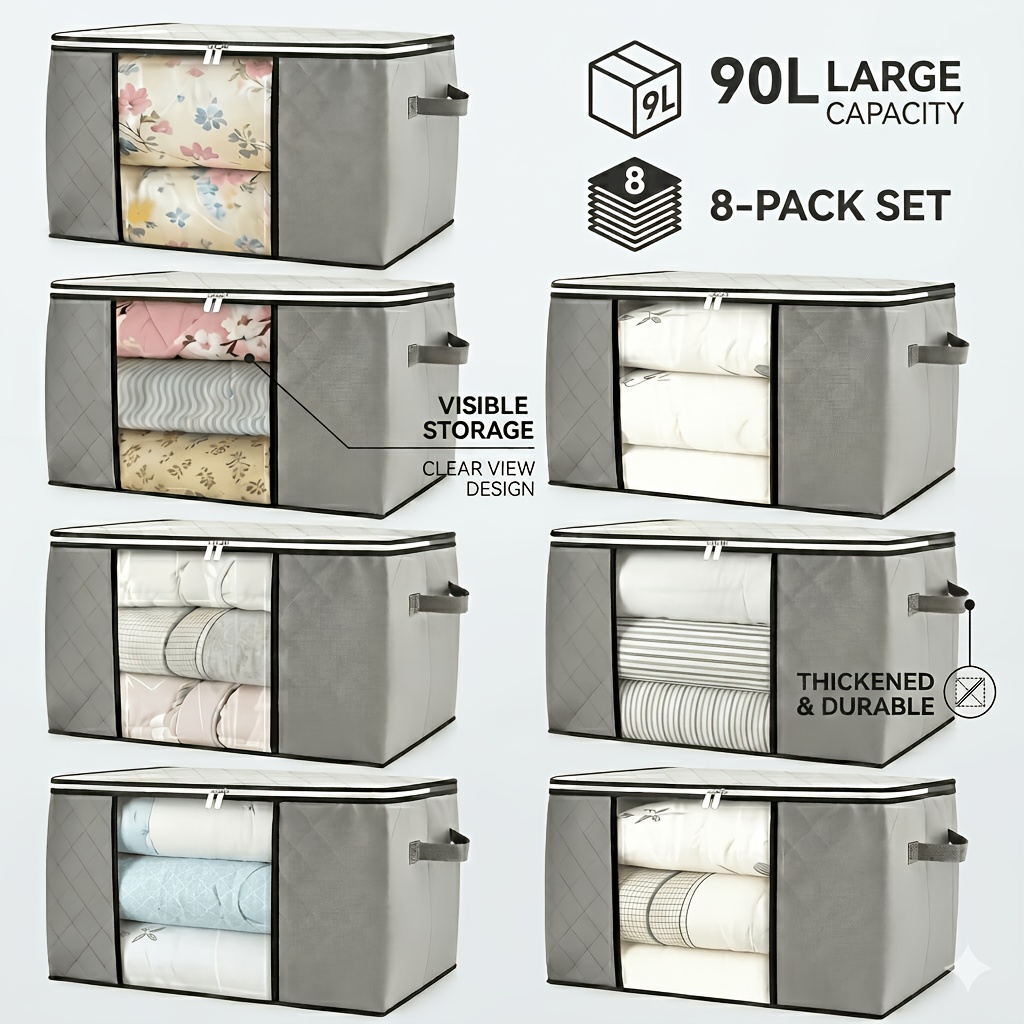 TEMU Paquete de 6 bolsas de almacenamiento de ropa de 90L, de almacenamiento grande con , cajas de embalaje para mudanza con asa reforzada, tela