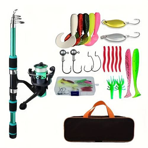 1 set telescopic fishing rod and spinning reel baits hooks storage bag fishing tackle set