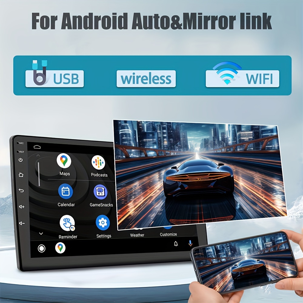 Estéreo de auto de doble DIN con Carplay inalámbrico, Android Auto  inalámbrico, radio de pantalla táctil de 7 pulgadas con cámara de respaldo