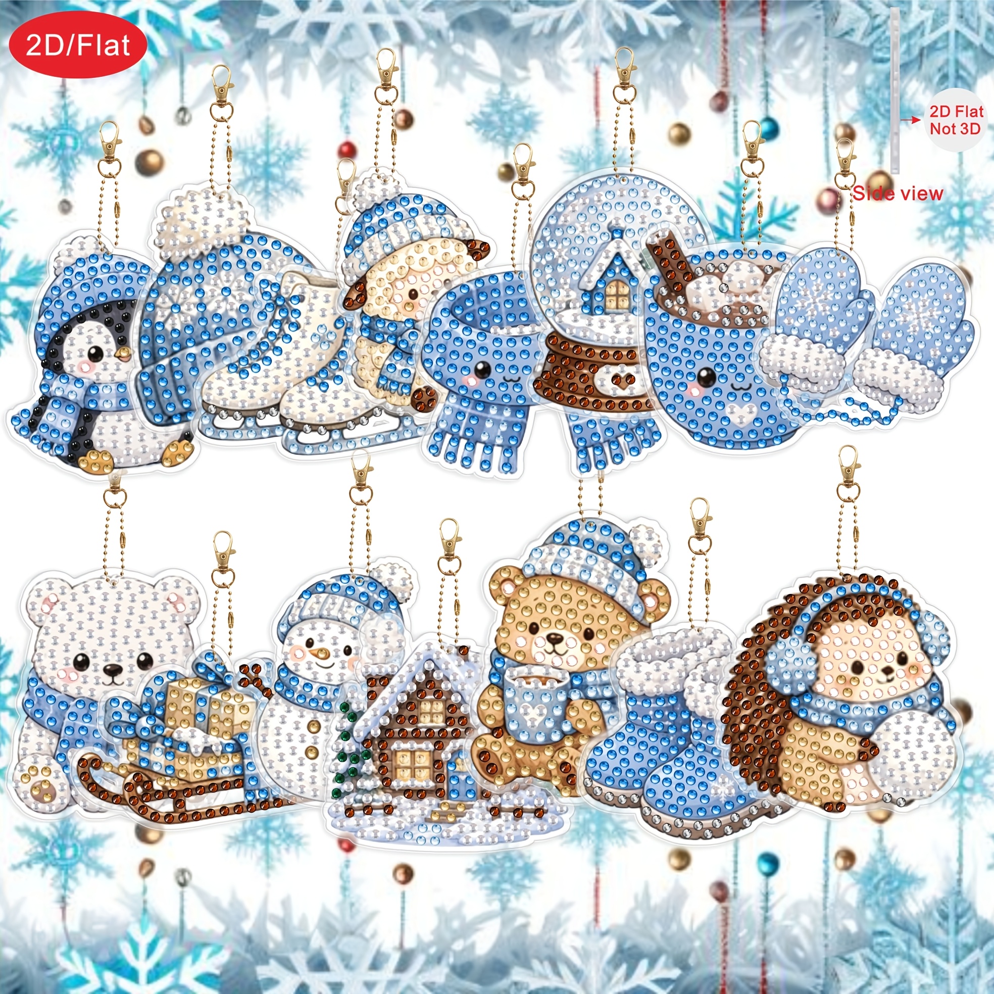 TEMU 2d/flat 15pcs And Snow Christmas Themed Diamond Painting Art Crafts, Suitable For Adults 5d Double-sided Diamond Christmas Party Decoration Art,