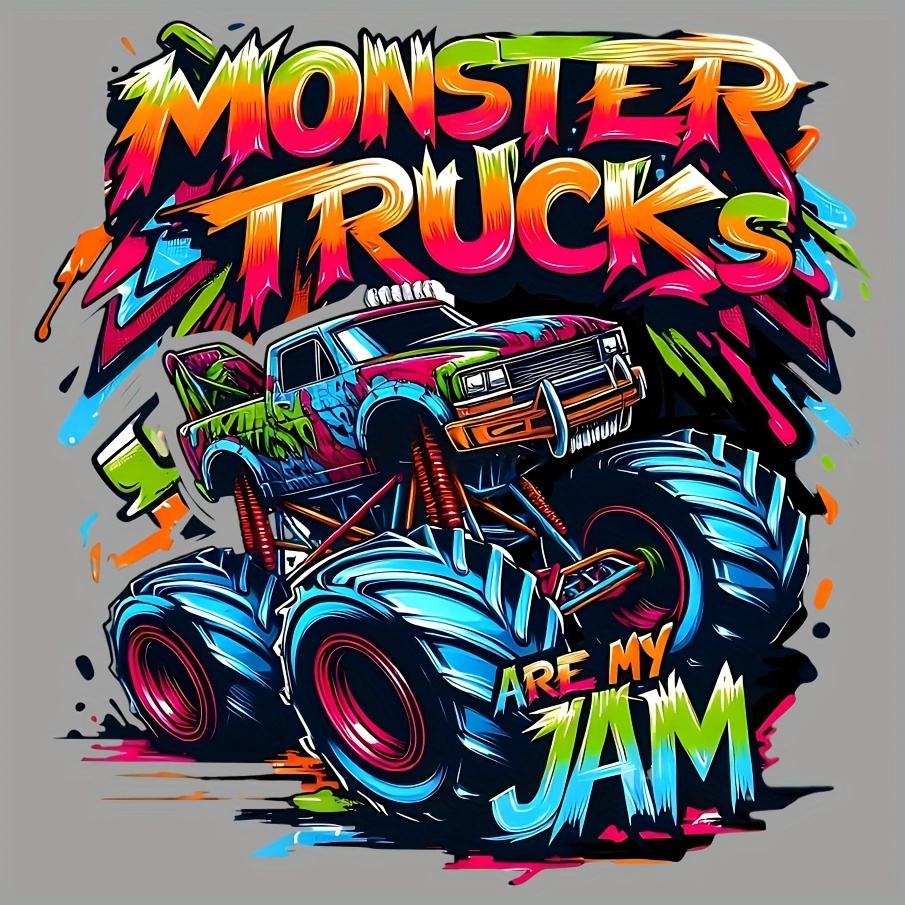 

1pc/2pcs/3pcs Monster Truck Iron-on Patches - Plastic, Casual Applique For T-shirts, Backpacks, Diy Washable Heat Transfer Decals For Clothing Decor - Vintage Stamp Badge Logo For Men & Women