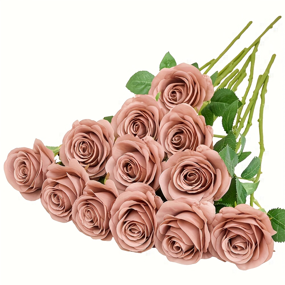 TEMU Lot de 12 roses avec tiges - Tiges de fleurs artificielles adaptées pour centre de table, mariage, décorations, de table de printemps, Noël,