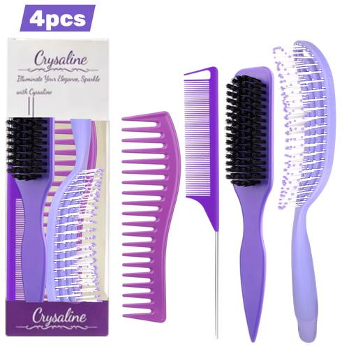 4pcs Curved Hair Comb Set with Air Cushion Technology & Massage - Scalp Massager Suitable for Normal Hair Care, Nylon Detangling Combs for Women Styling, Post-Swim, Travel-Friendly