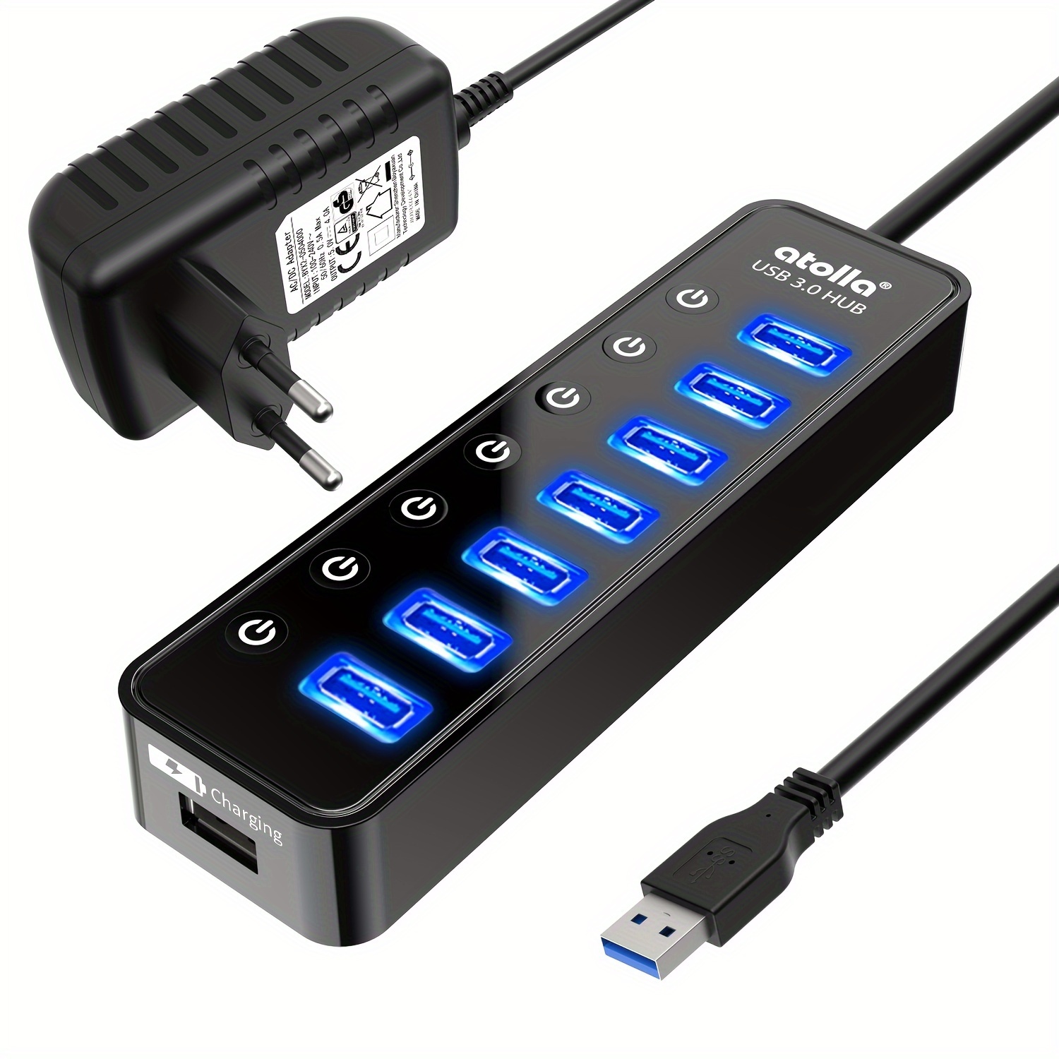 

Usb 3.0 With Power Supply, 7 Usb 3.0 With Switch Intelligent Charging Port And 20w (5v/4a) Power Supply Adapter