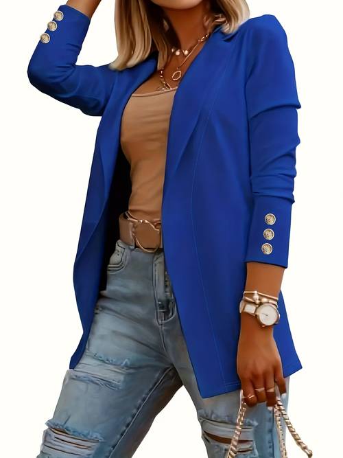 fashionable solid color versatile midi length womens cuff long sleeve casual jacket