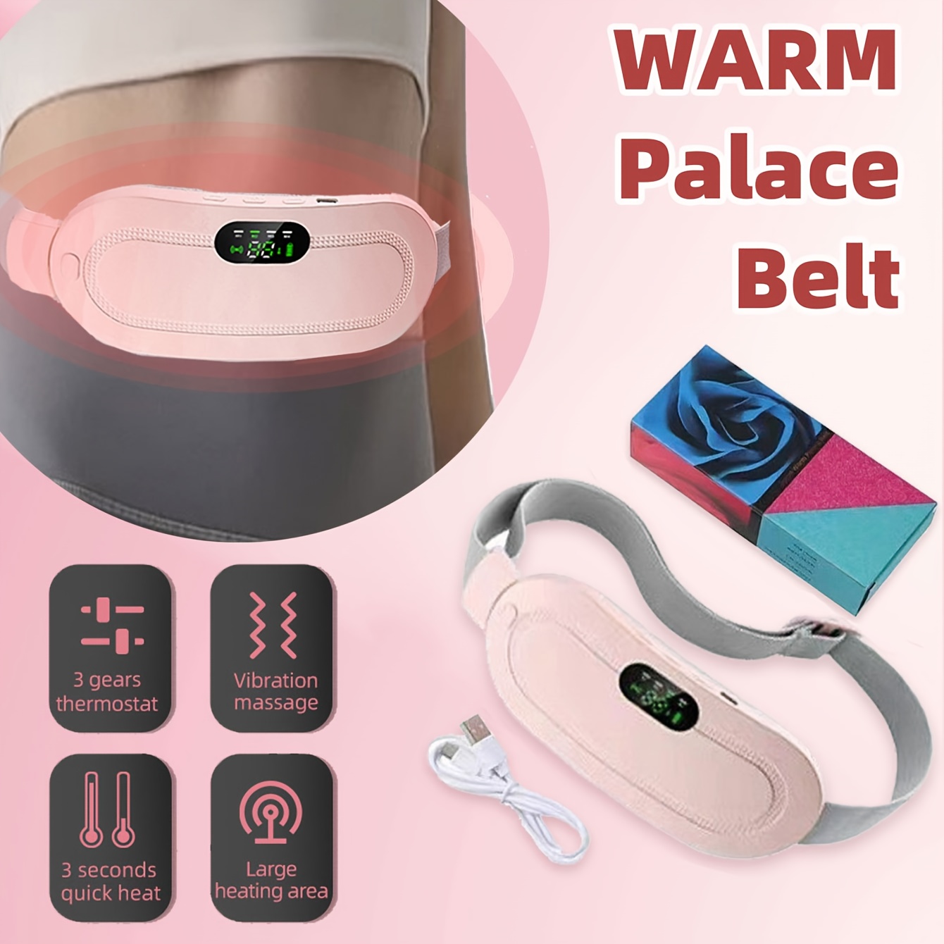 Women's Electric Heating Waist-Belt Massager - Temperature, Speed and Vibration