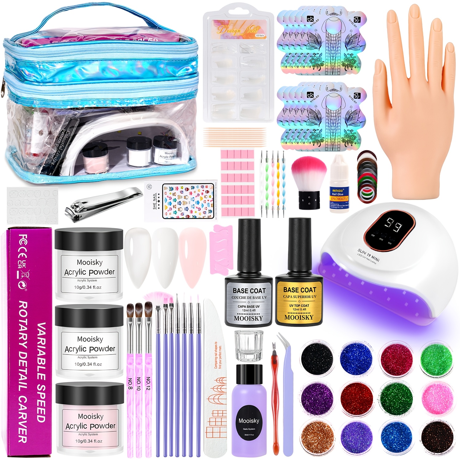 TEMU Acrylic Nail Art Starter Kit For Beginners | Professional Acrylic Powder & Liquid Set, Practice Hand Drill, Lamp, Makeup Bag | Suitable For Salons & Home Use |