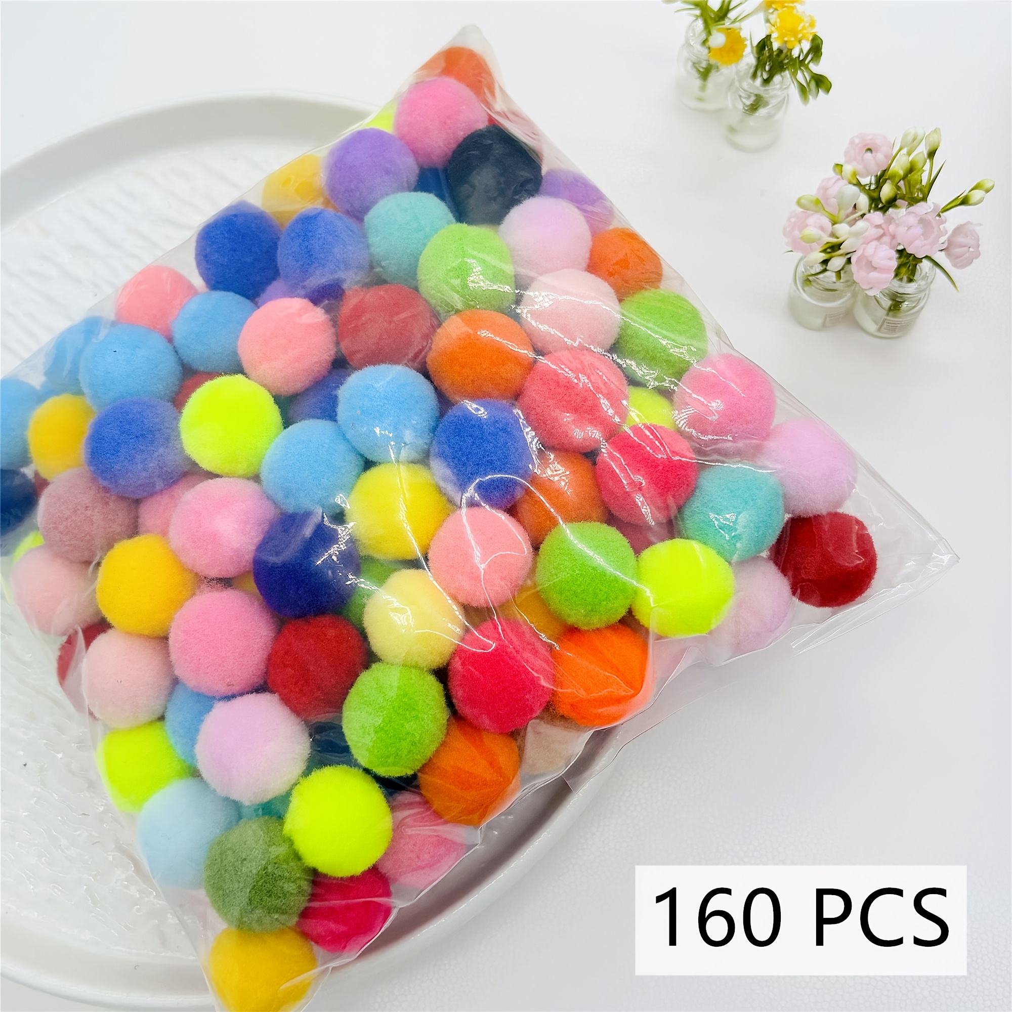Image of 1pc Of 160pcs 2cm/0.79in Mixed Color Pom Poms, Suitable For Diy Handmade Party Decorations And Gifts