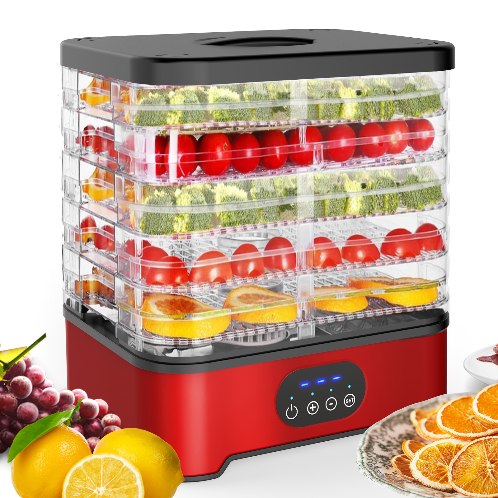 uk food dehydrator   with 5 trays food dryer for jerky fruits herbs vegetables   etc electric food preserver with 1 72 hour timer temperature control fan   temperature display stainless steel material Product details 1